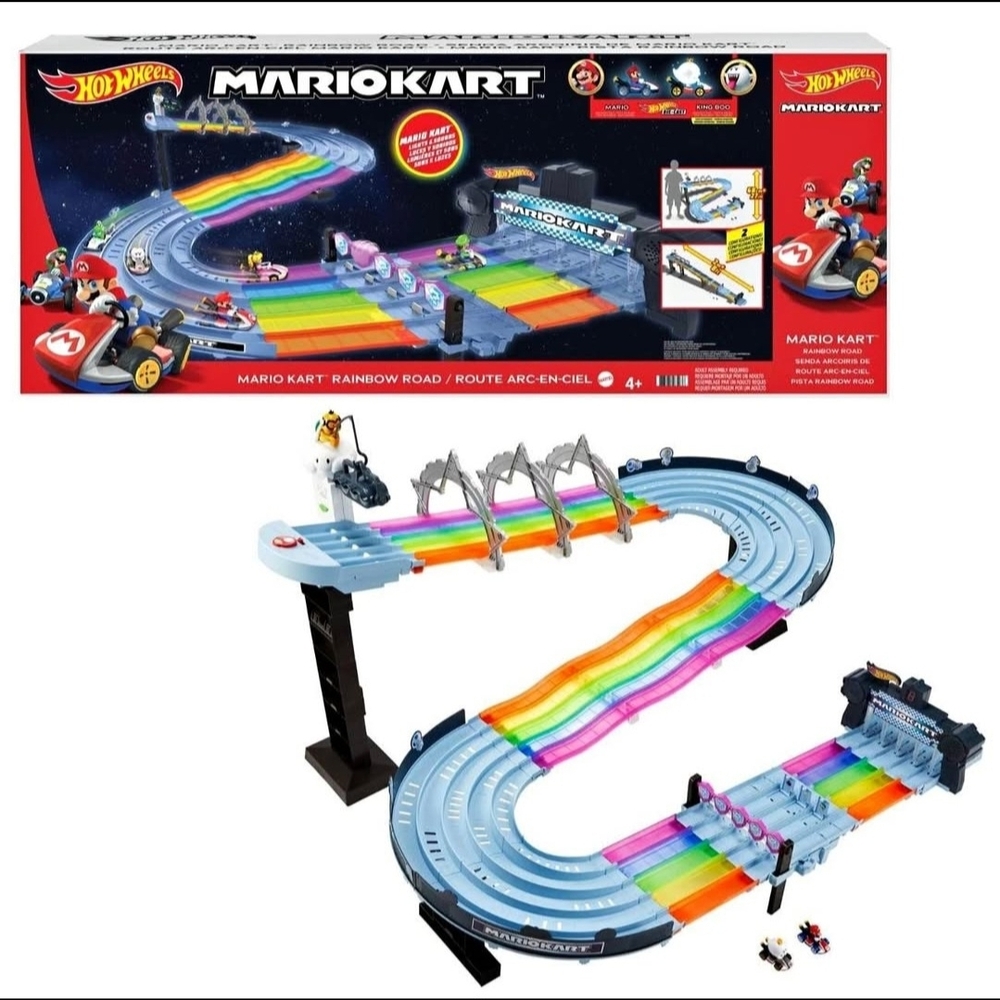 Hot Wheels Mario Kart Rainbow Road Track Set with 2 Cars